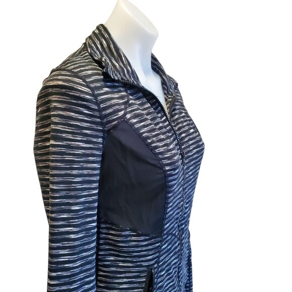 Zella Women Black White Striped Mesh Vented Breathable Athleisure ZipUp Jacket S - Picture 6 of 14